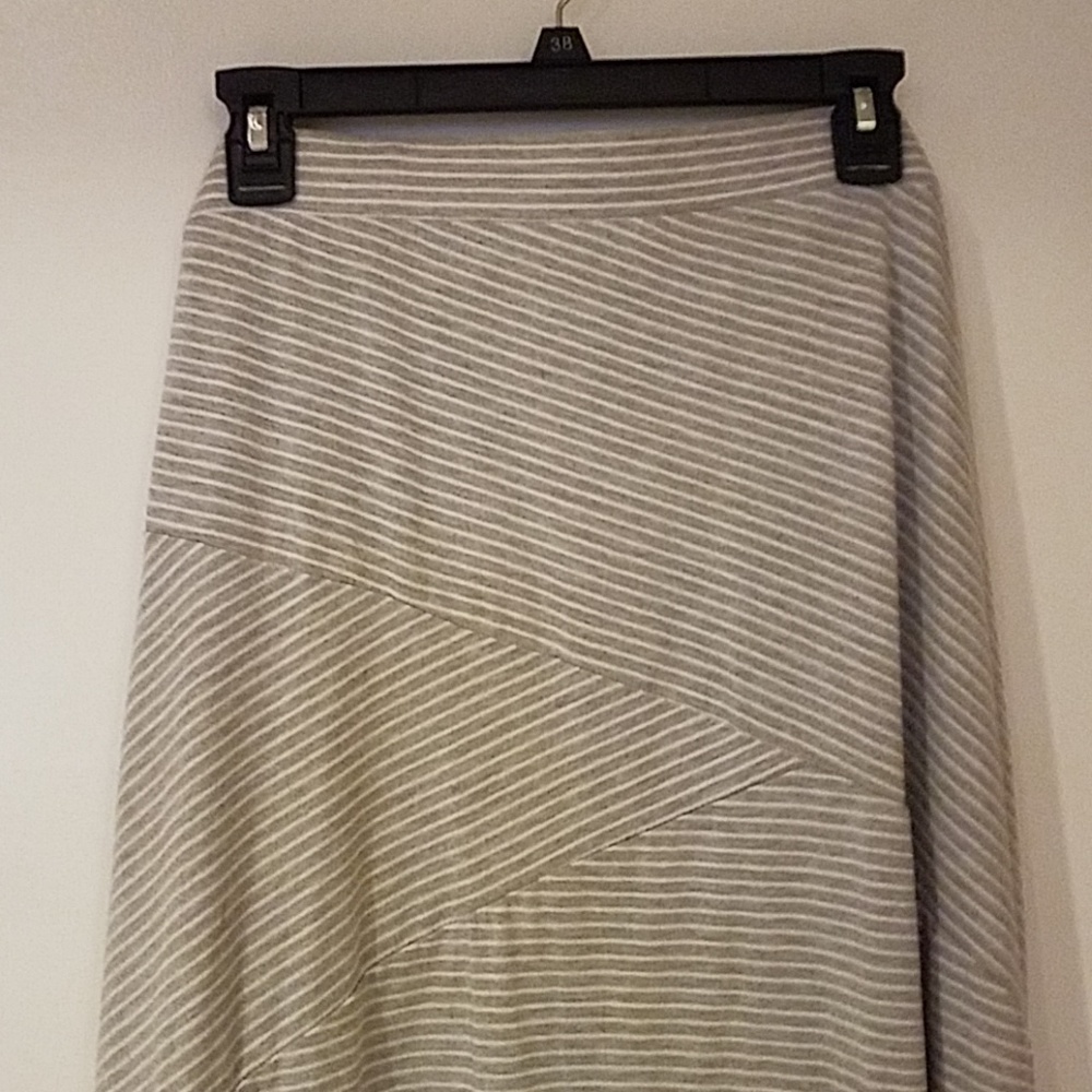 Grey & White Striped Maxi Skirt